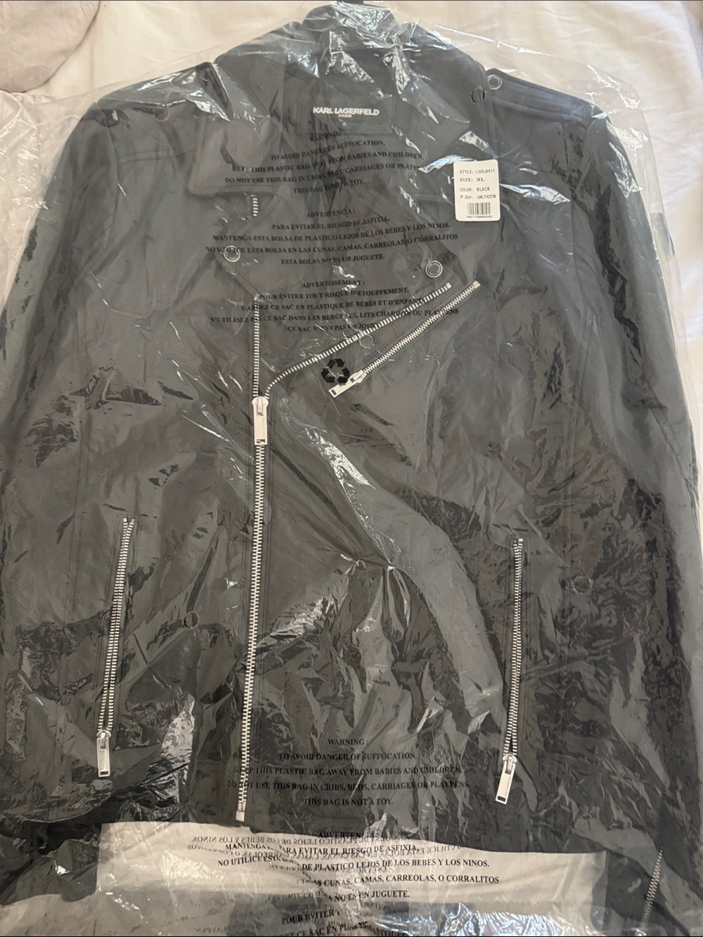 Karl Lagerfeld Black Biker Jacket with Silver Hardware